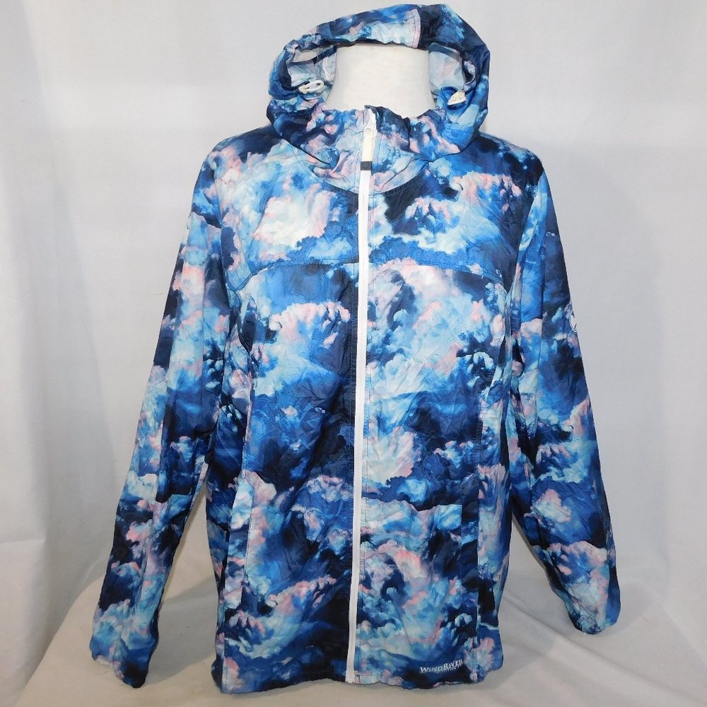 Blue Cloud-Print Hooded Jacket - Women's